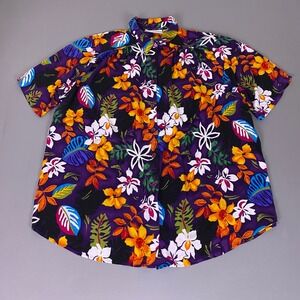 CST Studio Hawaiian Camp Shirt Women's 2X Purple Tropical Floral Rayon Button